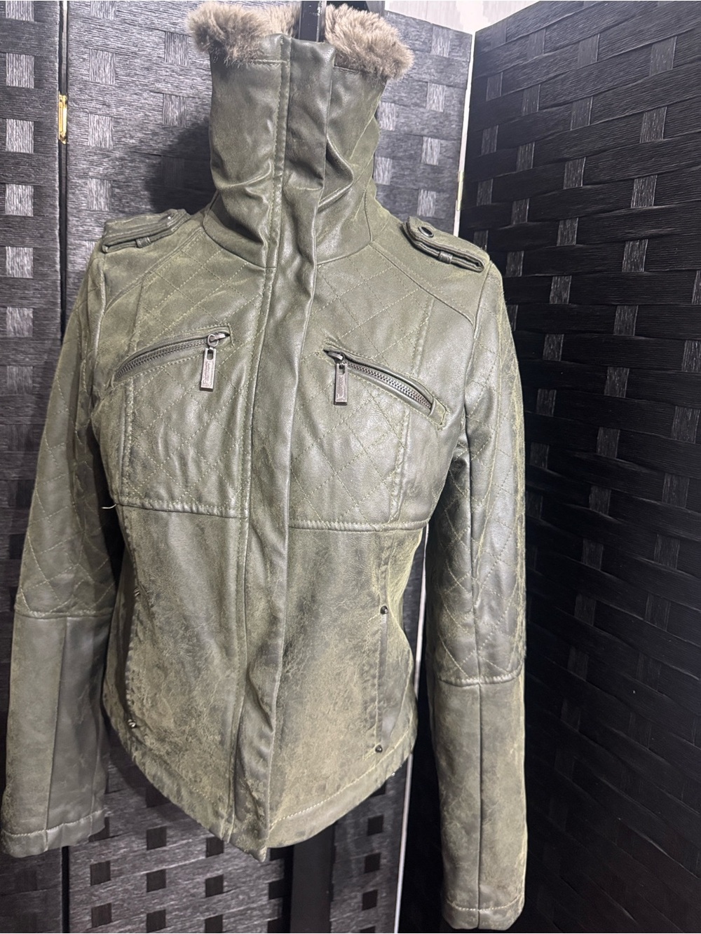 JouJou Bomber Funnel Neck Jacket Army Green Sz S